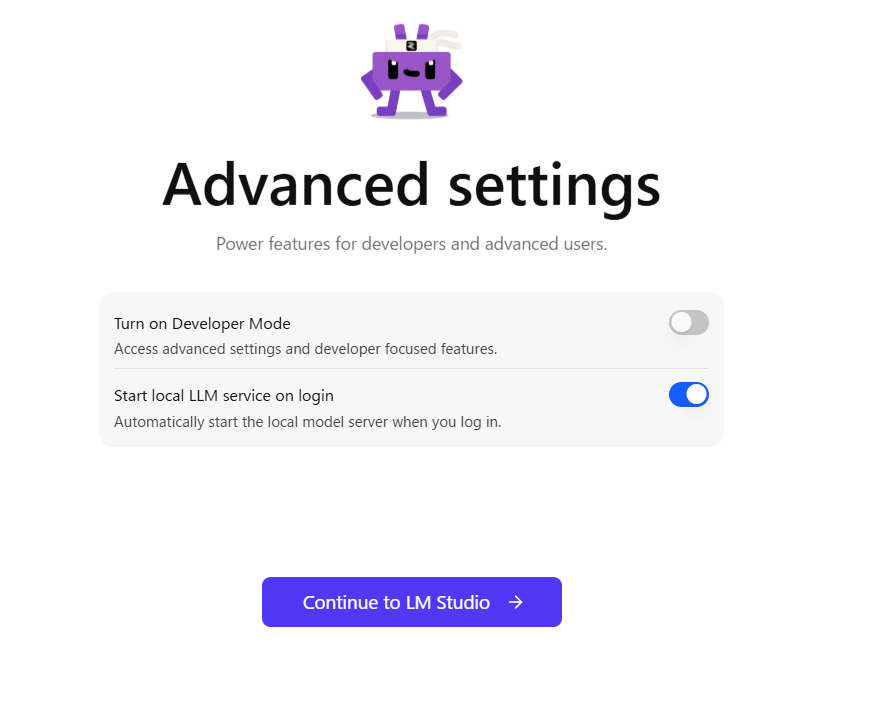 LM Studio の Advanced settings 画面